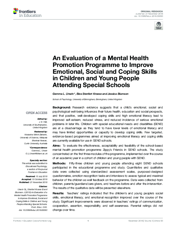 (PDF) An Evaluation of a Mental Health Promotion Programme to Improve ...