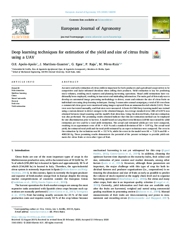(PDF) Deep learning techniques for estimation of the yield and size of ...