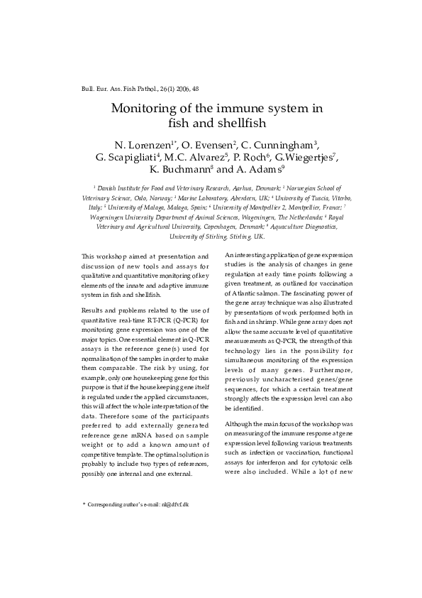 (PDF) Monitoring of the immune system of fish and shellfish