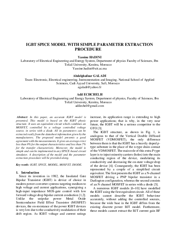 (PDF) Igbt Spice Model with Simple Parameter Extraction Procedure