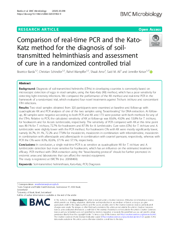 (PDF) Comparison of real-time PCR and the Kato-Katz method for the ...