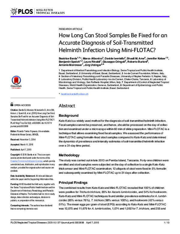(PDF) How Long Can Stool Samples Be Fixed for an Accurate Diagnosis of