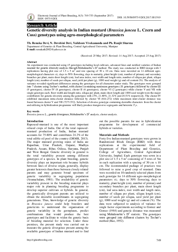 (PDF) Genetic diversity analysis in Indian mustard (Brassica juncea L ...