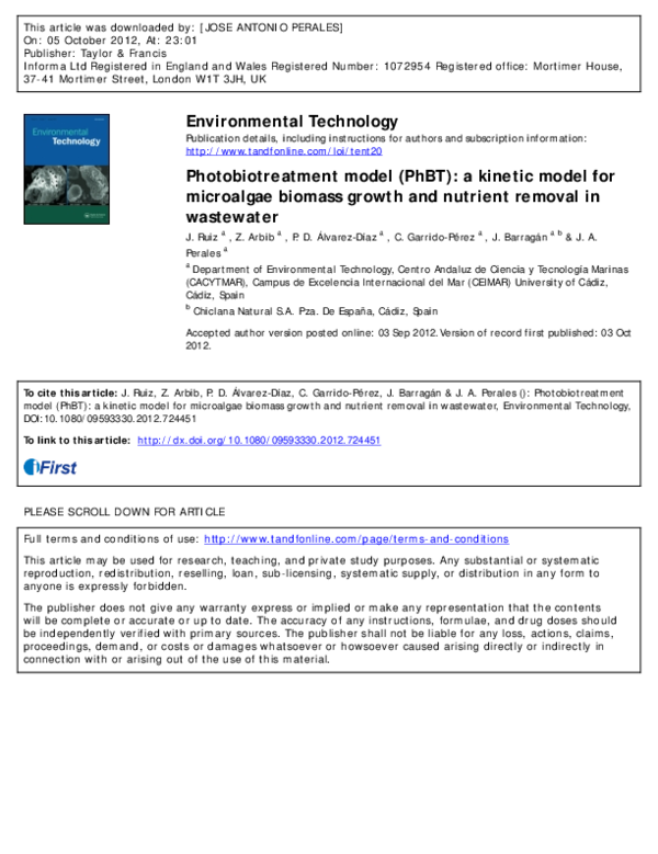 (PDF) Photobiotreatment model (PhBT): a kinetic model for microalgae ...