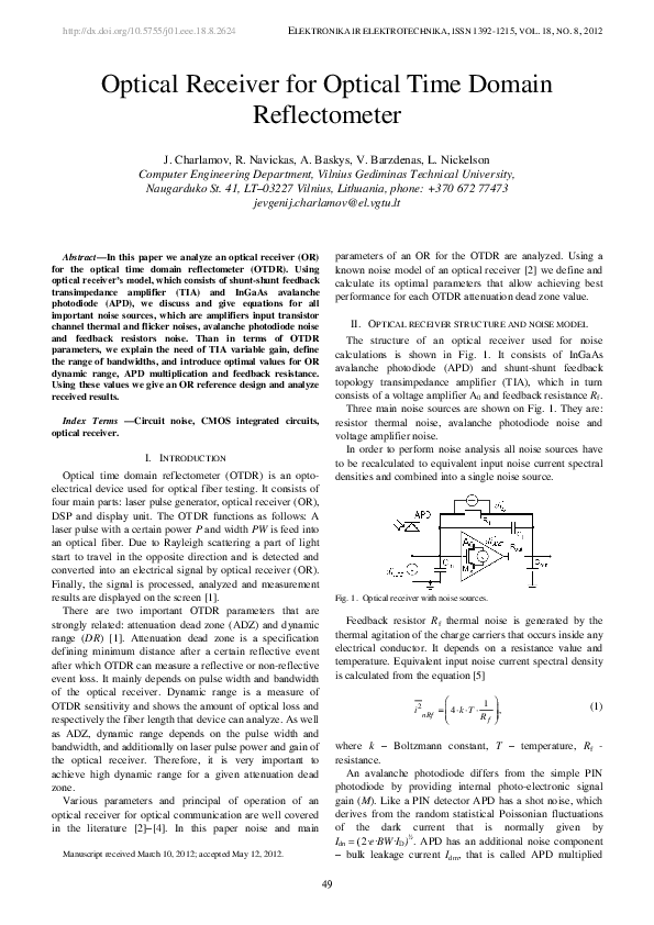 (PDF) Optical Receiver for Optical Time Domain Reflectometer