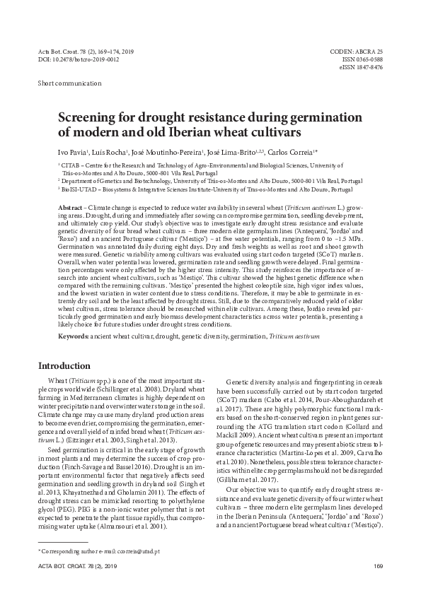 (PDF) Screening for drought resistance during germination of modern and ...