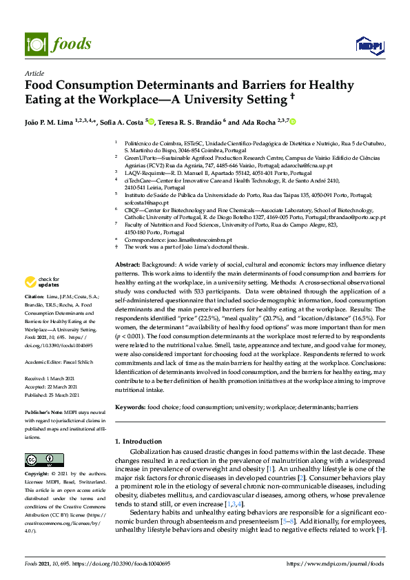 (PDF) Food Consumption Determinants and Barriers for Healthy Eating at ...