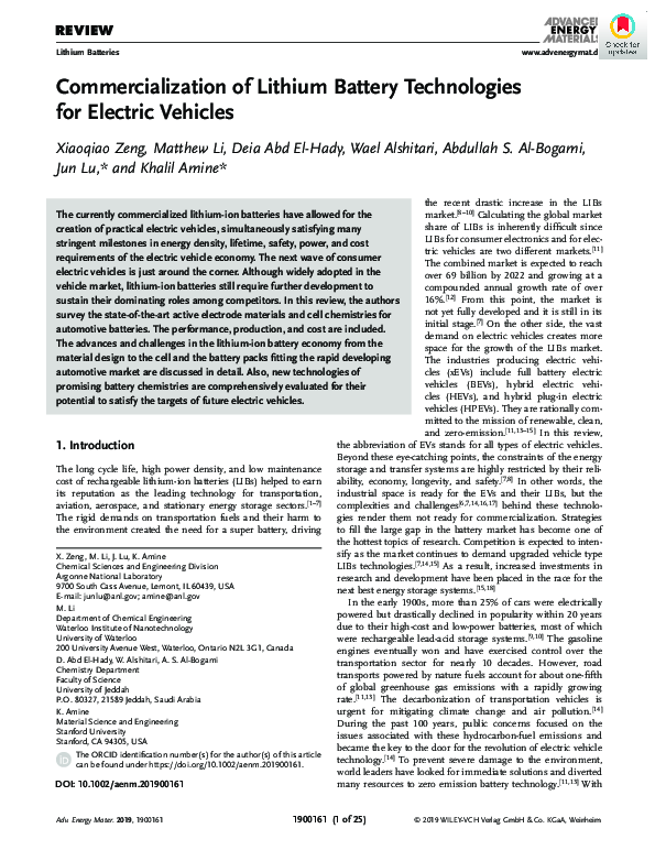 (PDF) Commercialization of Lithium Battery Technologies for Electric ...