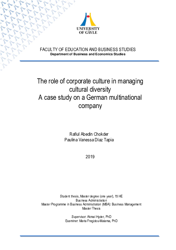 (PDF) The role of corporate culture in managing cultural diversity - A ...