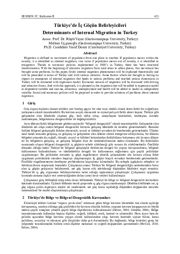 (PDF) Determinants of Internal Migration in Turkey