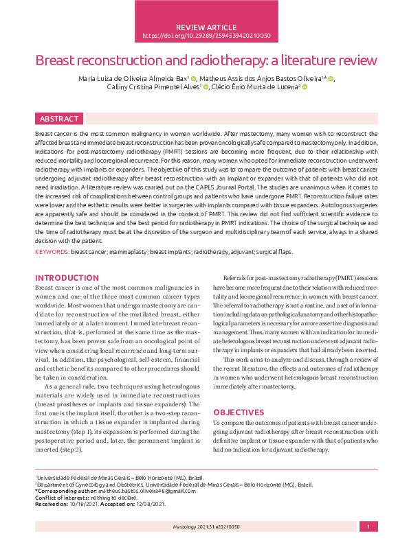 (PDF) Breast reconstruction and radiotherapy: a literature review