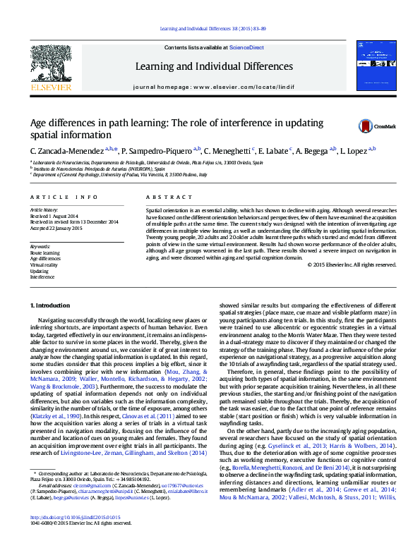 (PDF) Age differences in path learning: The role of interference in ...
