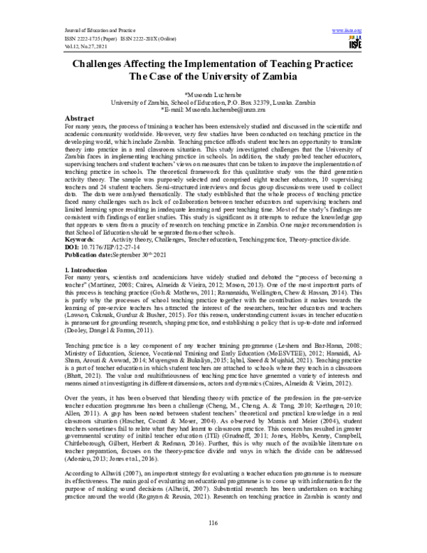 (PDF) Challenges Affecting the Implementation of Teaching Practice: The ...