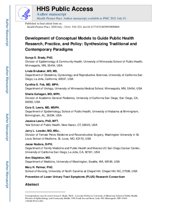 (PDF) Development of Conceptual Models to Guide Public Health Research ...