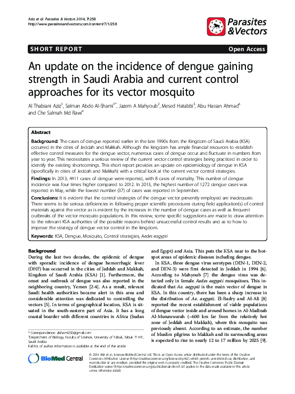 (PDF) An update on the incidence of dengue gaining strength in Saudi ...