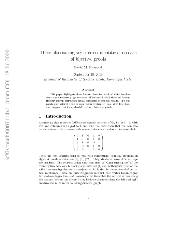 (PDF) Three Alternating Sign Matrix Identities in Search of Bijective ...