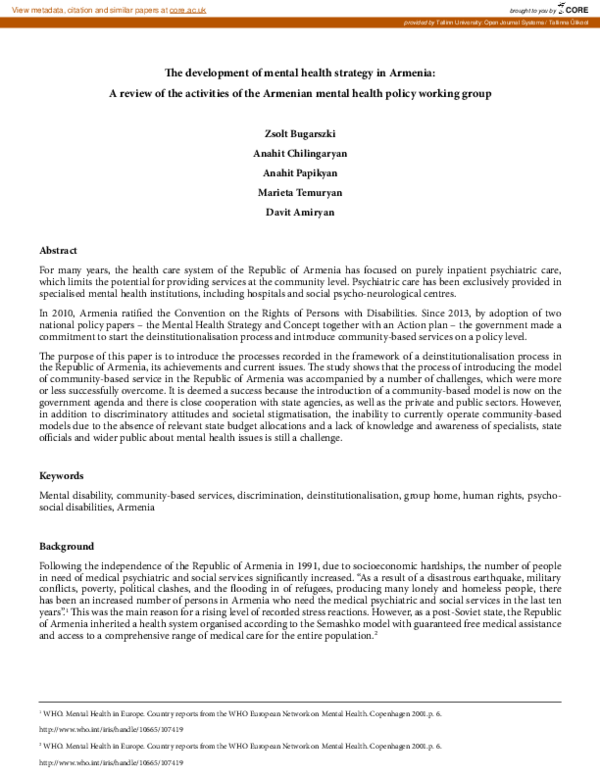(PDF) The development of mental health strategy in Armenia: A review of