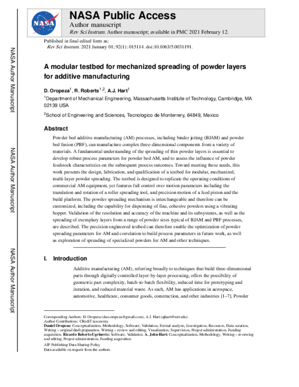 (PDF) A modular testbed for mechanized spreading of powder layers for ...