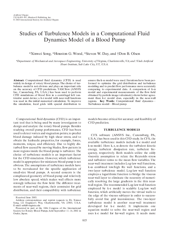 (PDF) Studies of Turbulence Models in a Computational Fluid Dynamics ...