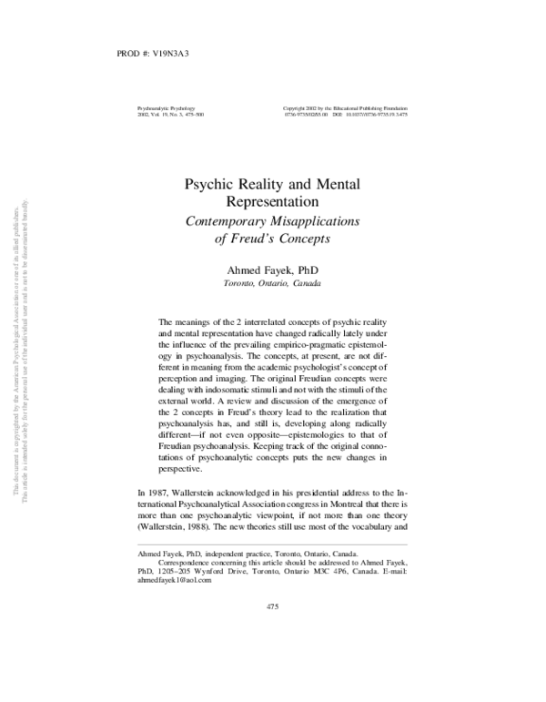 (PDF) Psychic reality and mental representation: Contemporary ...