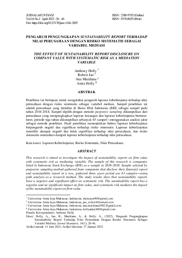 (PDF) The Effect of Sustainability Report Disclosure on Company Value ...