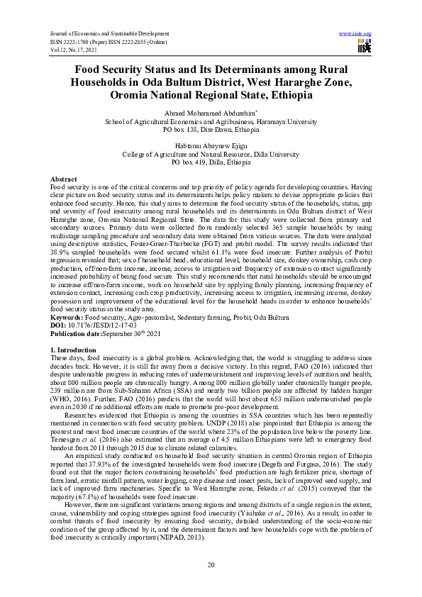 (PDF) Food Security Status and Its Determinants among Rural Households ...