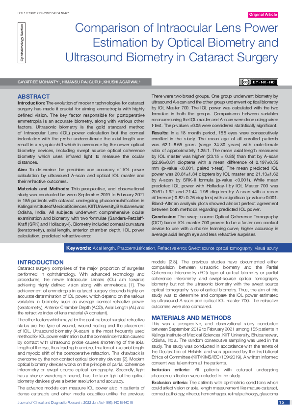 (PDF) Comparison of Intraocular Lens Power Estimation by Optical ...