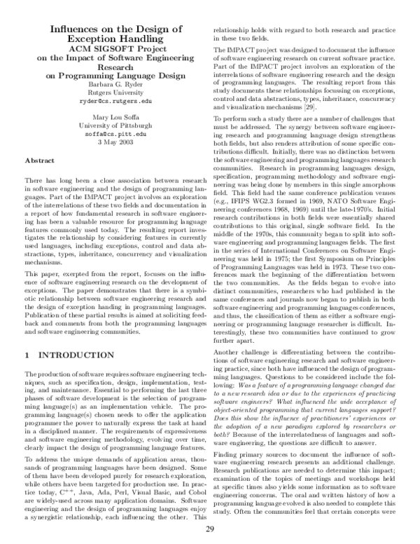 (PDF) Influences on the design of exception handling
