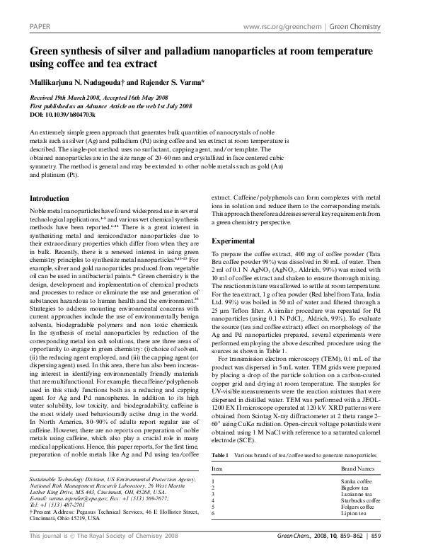 (PDF) Green synthesis of silver and palladium nanoparticles at room ...