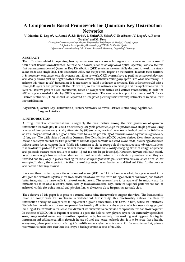 (PDF) A Components Based Framework for Quantum Key Distribution Networks