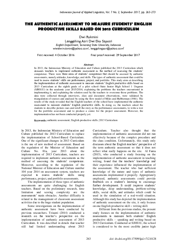 (PDF) The Authentic Assessment to Measure Students’ English Productive ...