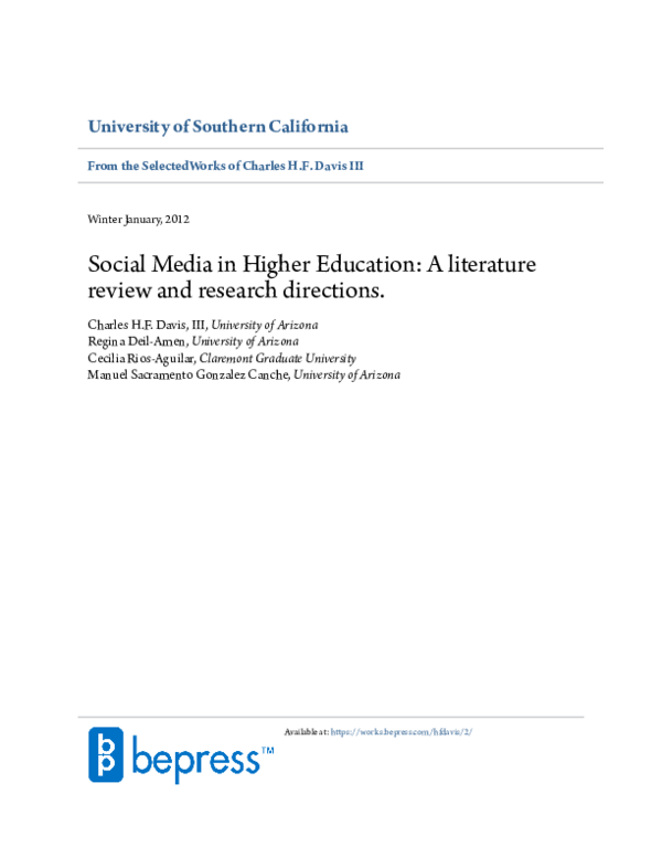 (PDF) Social Media in Higher Education: A literature review and