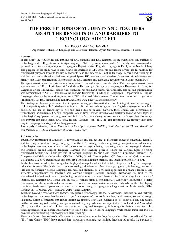 (PDF) The Perceptions of Students and Teachers About the Benefits of ...