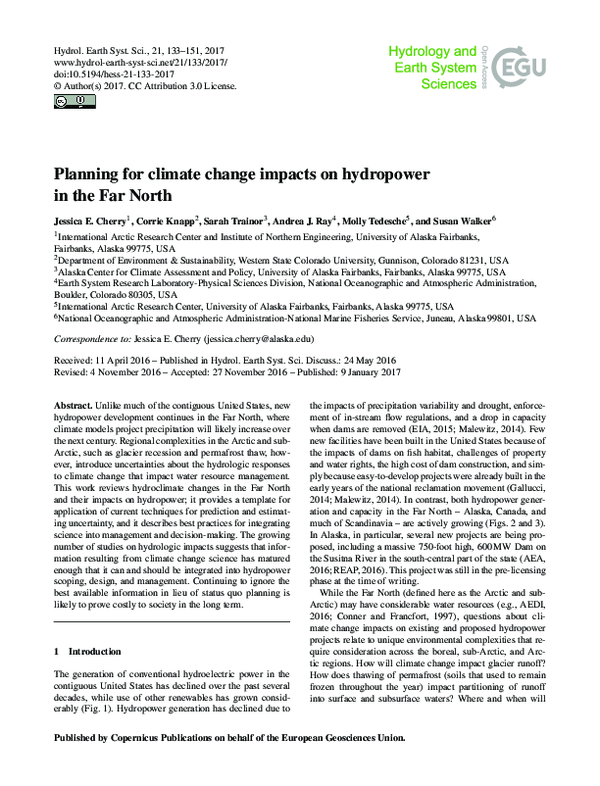 (PDF) Planning for climate change impacts on hydropower in the Far North