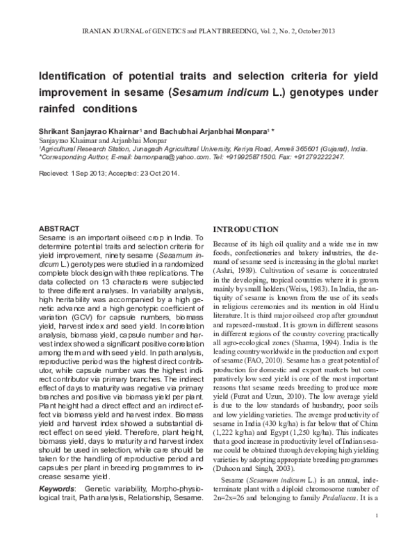 (PDF) Identification of potential traits and selection criteria for ...