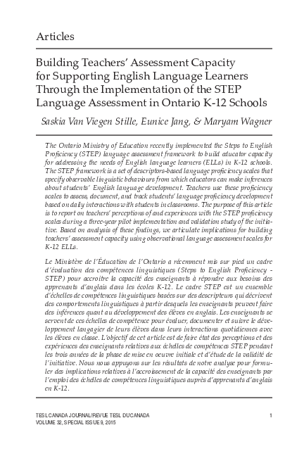 (PDF) Building Teachers’ Assessment Capacity for Supporting English ...