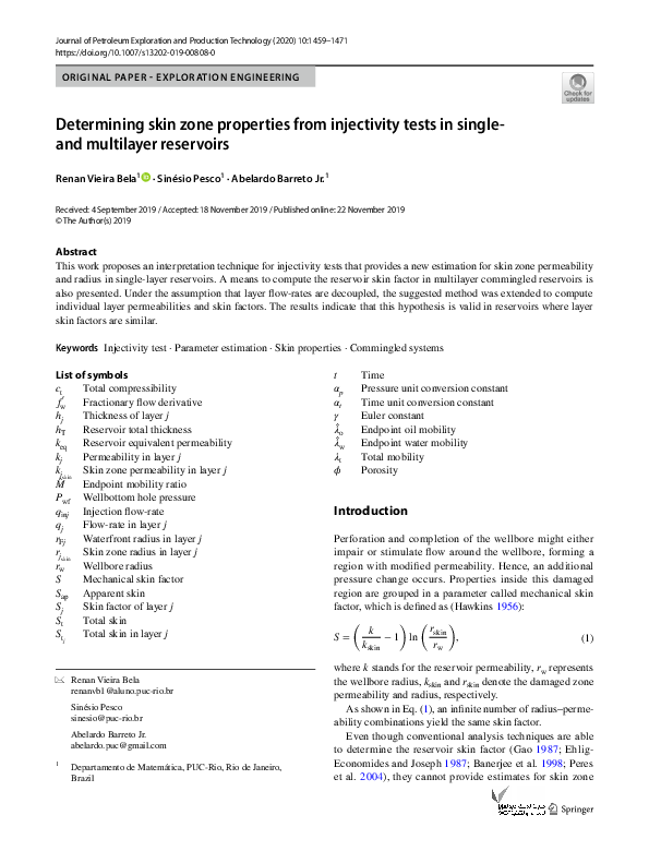 (PDF) Determining skin zone properties from injectivity tests in single ...
