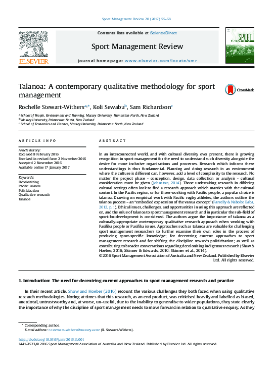 (PDF) Talanoa: A contemporary qualitative methodology for sport management