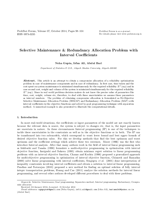 (PDF) Selective Maintenance & Redundancy Allocation Problem with ...