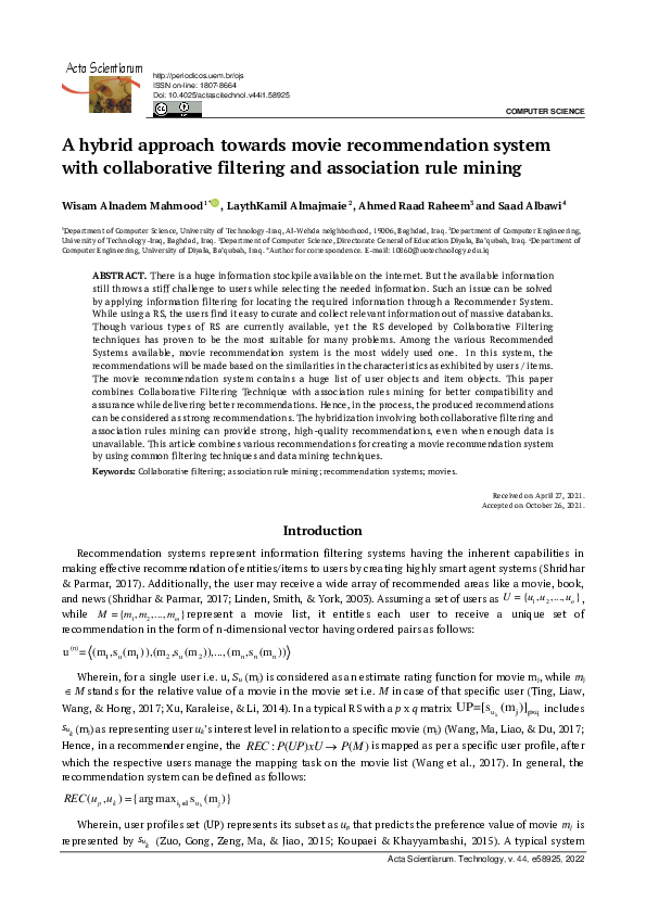 (PDF) A hybrid approach towards movie recommendation system with ...