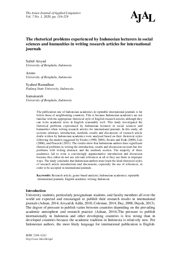 (PDF) The Rhetorical Problems Experienced by Indonesian Lecturers in ...