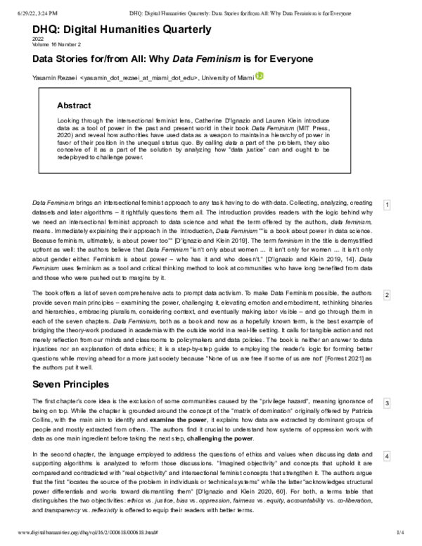 (PDF) Data Stories for/from All: Why Data Feminism is for Everyone