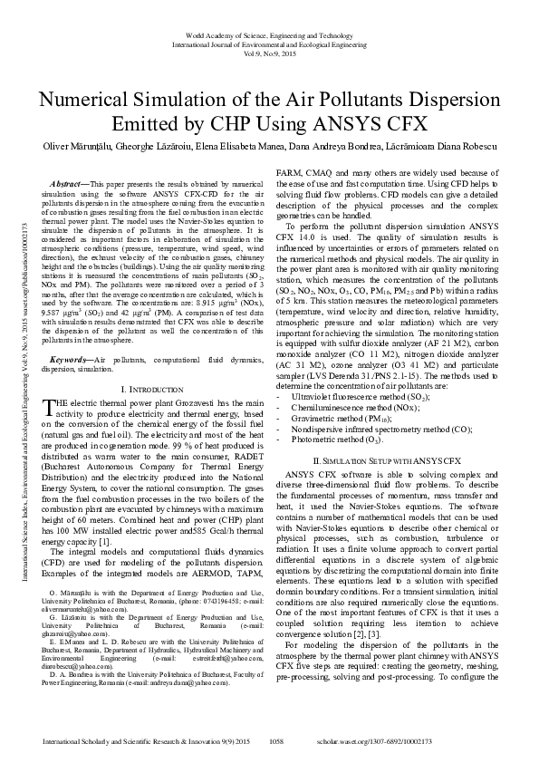 (PDF) Numerical Simulation Of The Air Pollutants Dispersion Emitted By ...
