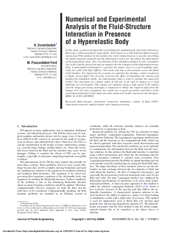 (PDF) Numerical and Experimental Analysis of the Fluid-Structure ...