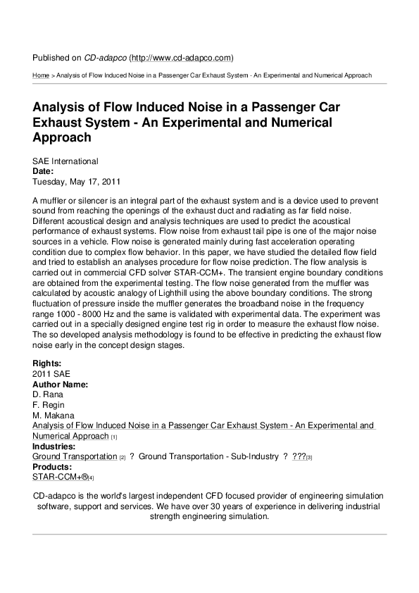 (PDF) Analysis of Flow Induced Noise in a Passenger Car Exhaust System ...