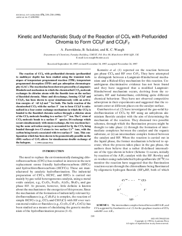 (PDF) Kinetic and Mechanistic Study of the Reaction of CCl4with ...