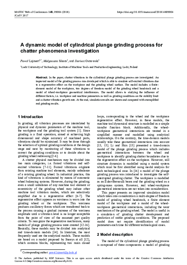 (PDF) A dynamic model of cylindrical plunge grinding process for ...