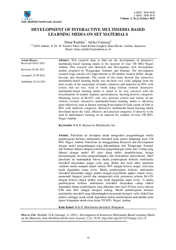 Pdf Development Of Interactive Multimedia Based Learning Media On Set Pdf Development Of Interactive Multimedia Based Learning Media On Set