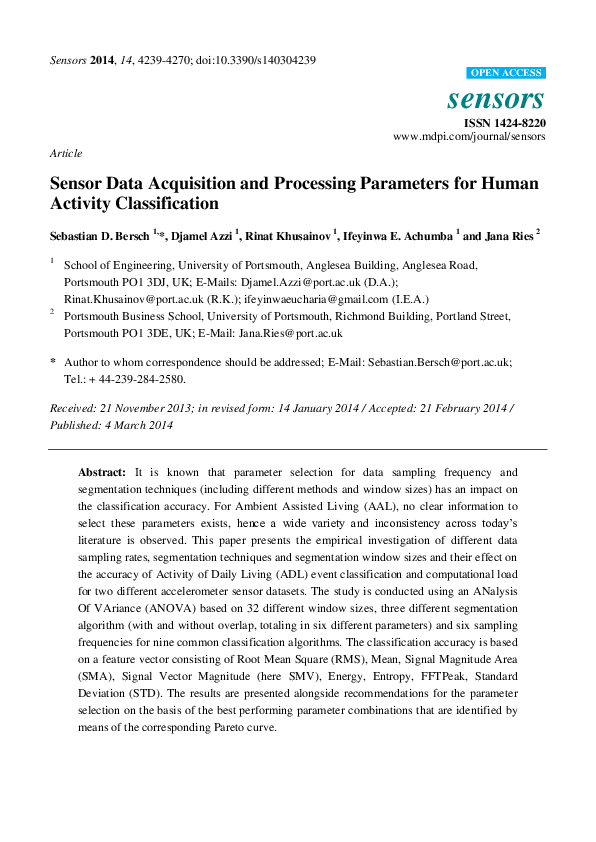 (PDF) Sensor Data Acquisition and Processing Parameters for Human ...