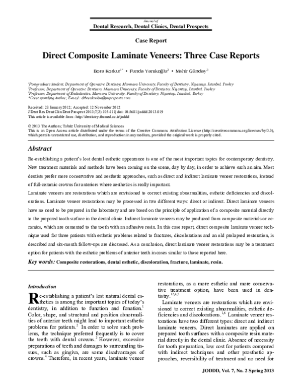 (PDF) Direct composite laminate veneers three case reports Bora Korkut Academia.edu